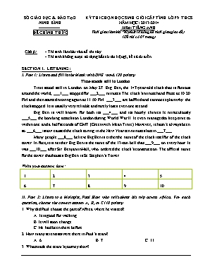 Đề thi chọn học sinh giỏi cấp tỉnh Lớp 9 THCS môn Tiếng Anh - Năm học 2013-2014 (Có đáp án)